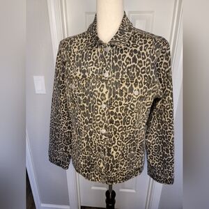 Boston Proper Cheetah Print Denim Jacket Sz Large